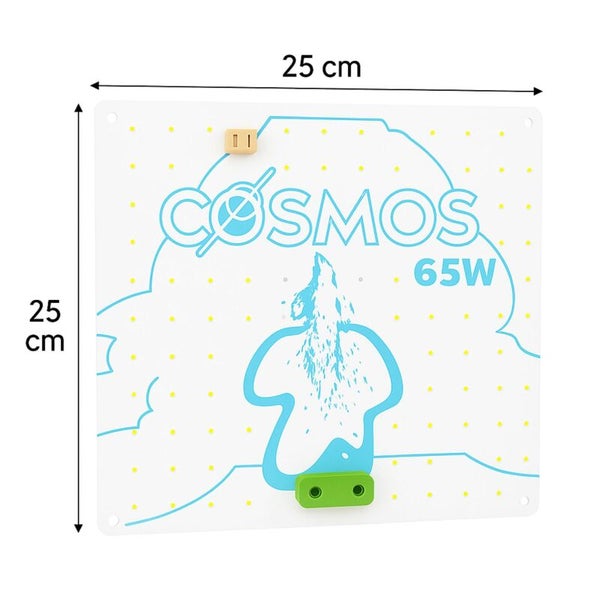 Quadratische LED-Pflanzenlampe COSMOS 65 Watt, Abmessungen 25 mal 25 Zentimeter.