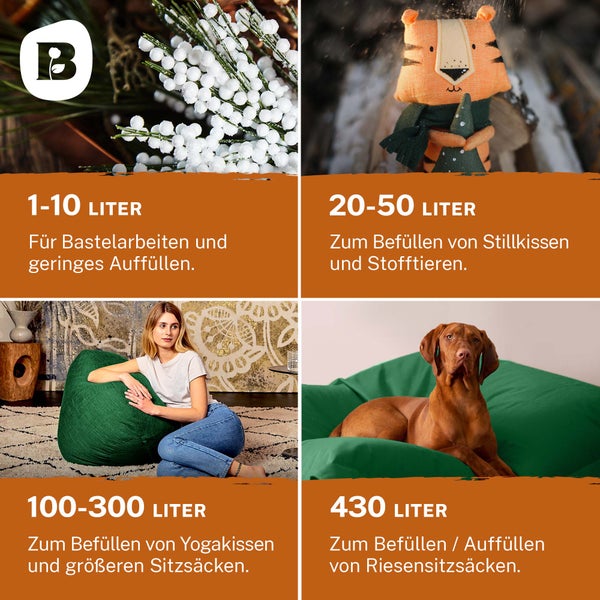 Bonvivre Premium EPS Perlen Styropor-Kügelchen Styroporkugeln 25 Liter - Nachfüllpack Kissen-Füllung Verpackungsmaterial Füllmaterial Pakete Sitzsack Mikroperlen Stillkissen