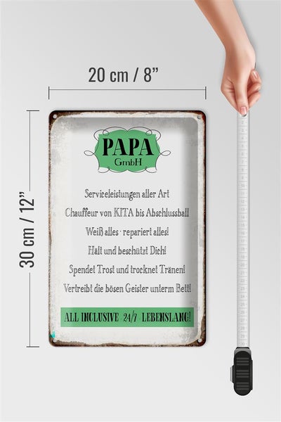 Blechschild Spruch 20x30cm Papa GmbH 24/7 lebenslang