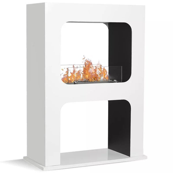 Ethanolkamin mit weißem Gehäuse und Flammen