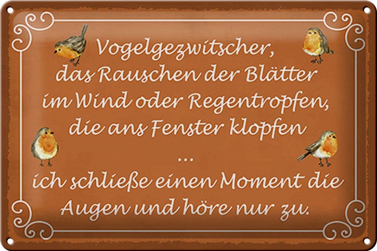 Blechschild Spruch 30x20cm Vogelgezwitscher Vogel