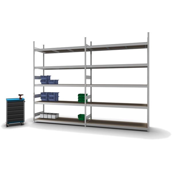 PROREGAL Weitspannregal Stecksystem T-Profil Grundregal HxBxT 300x200x60 cm 5 Ebenen Spanplatten Fachboden Fachlast 350 kg Verzinkt