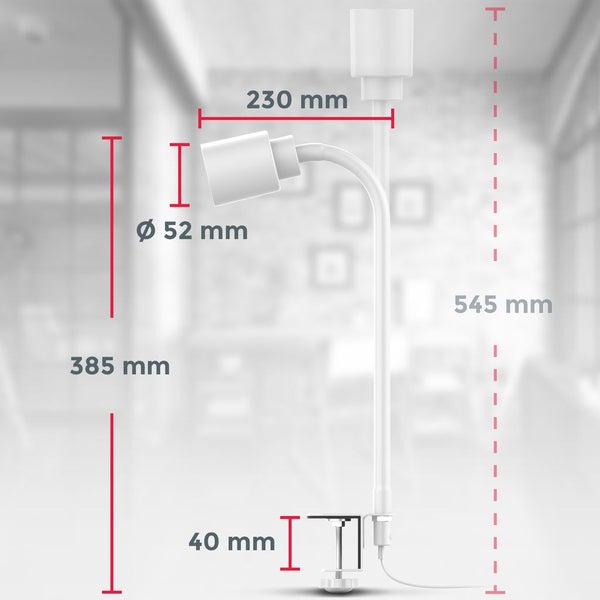 Klemmlampe - 5W, 400lm, LED, mit Stecker, dimmbar, Schwanenhals, warmweiß, weiß