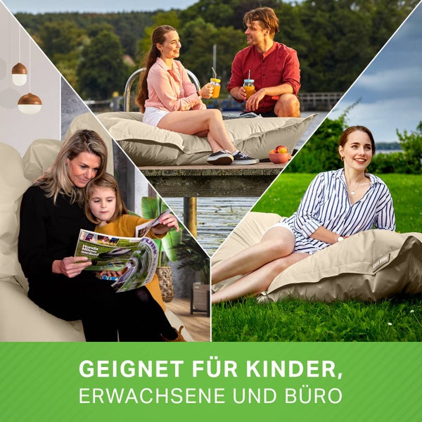 Green Bean Sitzsack XXL 140x180cm 380 Liter Kinder & Erwachsene Bean Bag EPS Perlen Füllung Riesensitzsack Groß Draußen Outdoor Liegekissen Waschbar Wetterfest Lounge Sitzkissen Bodenkissen Beige