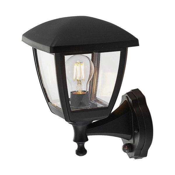 Lindby Wandleuchte außen Acelya mit Bewegungsmelder (spritzwassergeschützt (Modern) in Schwarz (1 flammig, E27) - Wandlampe für Außenwand/Hauswand Haus Terrasse und Balkon