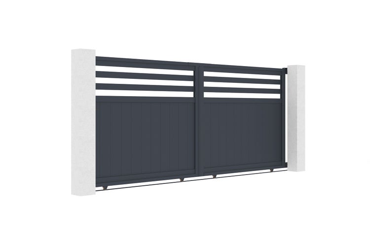 Schiebetor 3,7m NEVIS H.160cm graues Aluminium + 2 Pfosten 20x20cm H.190cm