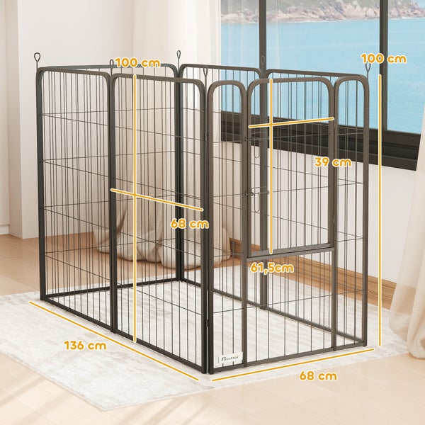 PawHut Welpenlaufstall 6-eckig Welpenauslauf mit 6 Gitterplatten Tür flexibel faltbar Schutzplane Freilaufgehege 100cm hoch Hundelaufstall Welpengitter für Hund Katze Laufgitter für drinnen draußen