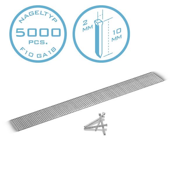 STAHLWERK Druckluft Nägel 10 mm Gauge 18 (1,25 x 1,05 mm) 2 mm Kopf 5.000er Set