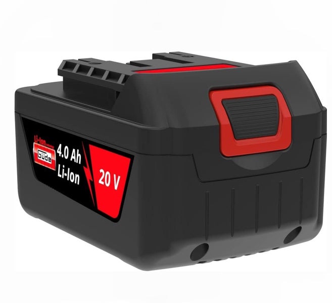 Güde Lithium-Ionen-Akkumulator-Pack in Schwarz und Rot, 20 Volt, 4,0 Amperestunden.
