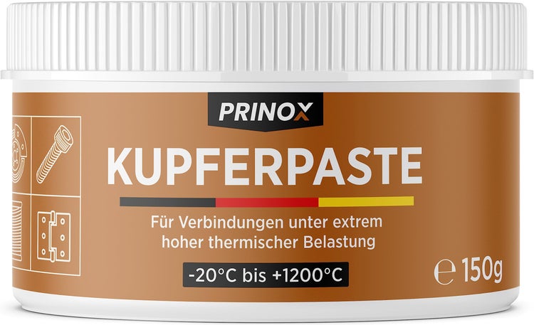 Prinox Profi Kupferpaste 150g - Extrem Hitzebeständig bis +1200°C - Kupferfett Paste für KFZ Bremsen, Auspuff, als Schmierpaste für Schrauben, Bremspaste etc.