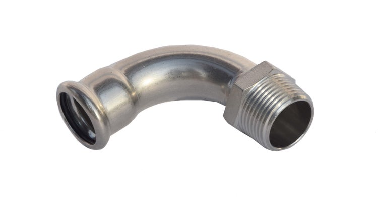 Pressfitting Bogen 90 Grad aus Edelstahl mit Außengewinde