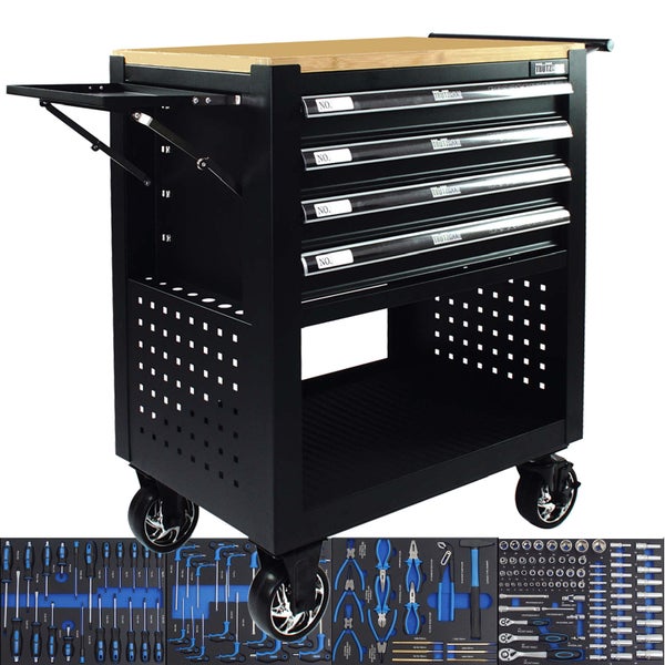 Werkstattwagen mit Werkzeugsortiment, Schubladen und Arbeitsplatte