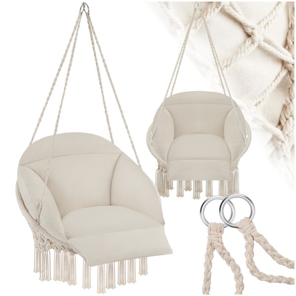 Hängesessel tectake Samira 80 x 81 x 139 cm mit dickem Sitzkissen beige