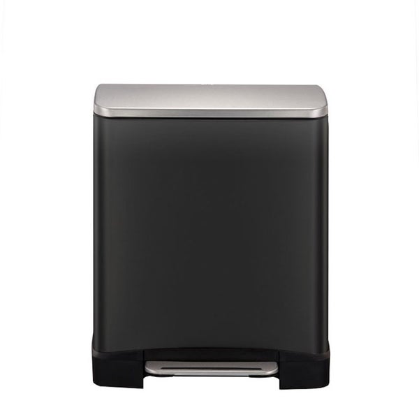 PROREGAL Stilvoller Rechteckiger Treteimer Mit Extra Breitem Pedal 12 Liter HxBxT 36 x 29,6 x 26,4 cm Schwarz Deckel Edelstahl