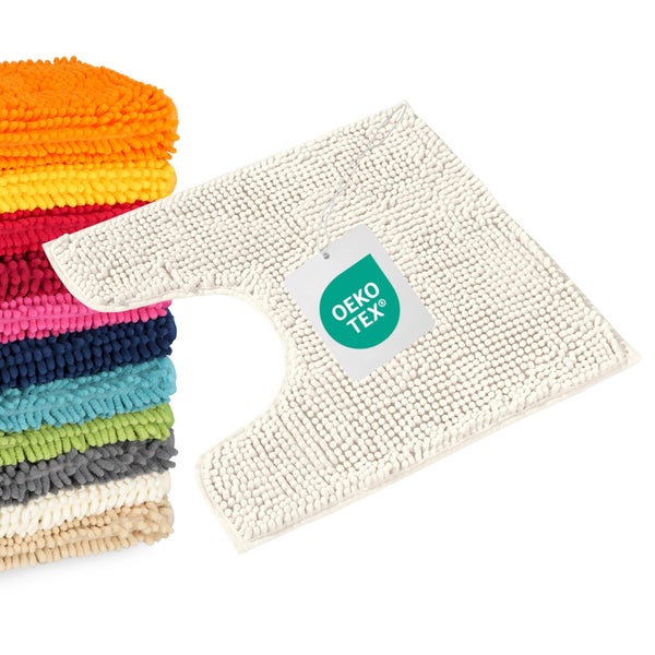 Toilettenvorleger aus Chenille für Stand-Toiletten, U-Ausschnitt, verschiedene Farben, OEKO-TEX zertifiziert, weiche Mikrofaser-Struktur.