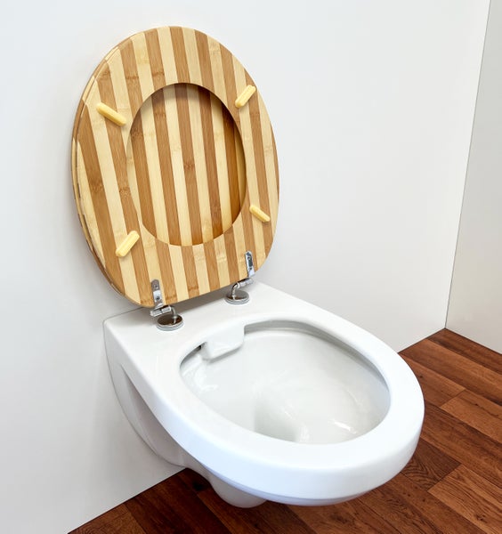 ADOB WC Sitz Bambus gestreift, umweltfreundlich, warm, rostfreie verstellbare Edelstahlscharniere, universalpassend