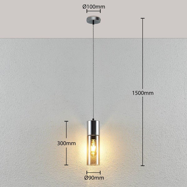 Lindby Esstisch Pendelleuchte 1flammig, Hängeleuchte Glas Metall Hängelampe Rauchgrau 1x E27 max. 25W ohne Leuchtmittel Wohnzimmer Glasleuchte