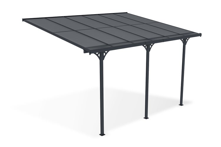 Terrassenüberdachung garten alu Grau KLEO - Höhe verstellbar 374x300x225/270 cm - mit Polycarbonat Dach Grau halbtransparent 6mm Auch Pergola/Carport