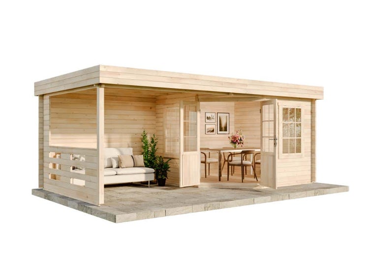 Alpholz Gartenhaus Hanna aus Massiv-holz, Gerätehaus mit 40 mm Wandstärke, Garten Holzhaus inklusive Montagematerial, Geräteschuppen Größe: 598 x 302 cm, Flachdach