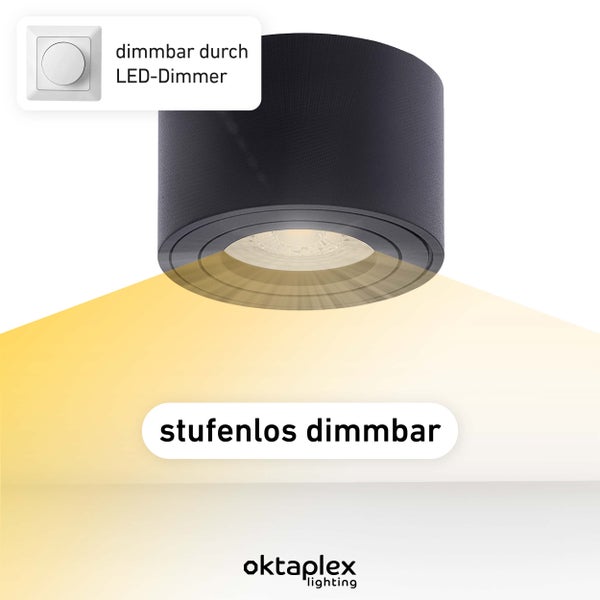 3 Stück Aufbaustrahler Lile Schwarz LED Modul dimmbar 5W 230V 3000K Warmweiß 80x50mm Aufputz Aufbauspot Aluminium