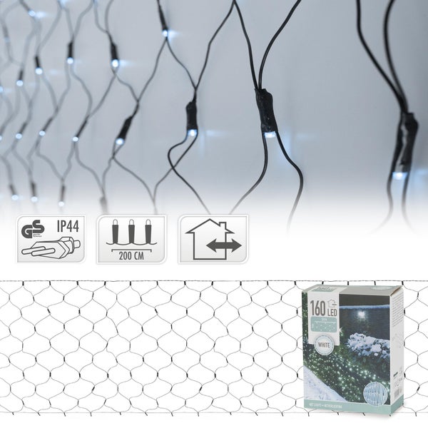 ECD Germany LED Lichternetz mit 160 Kaltweiße LEDs, 2x1 m, Weihnachten LED Lichtervorhang Lichterkette Weihnachtsbeleuchtung Lichterkettenvorhang, für den Innen- und Außenbereich, IP44 Wasserdicht