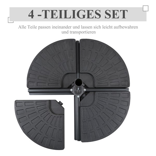 Outsunny Sonnenschirmgewicht 4-tlg. Schirmgewicht für Sonnenschirm mit 52 kg Wasser oder 68 kg Sand befüllbar HDPE Schwarz