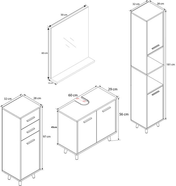 4-tlg. Komplett Badmöbel Badschrank Set Landos l