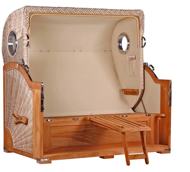 Strandkorb Westerland XXL Teak Bullauge PE shell Dessin 518