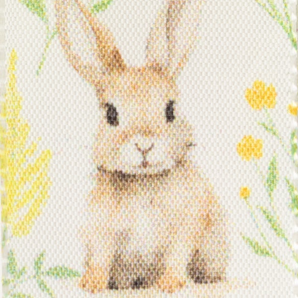 Nahaufnahme eines Hasenmotivs auf einem Textil