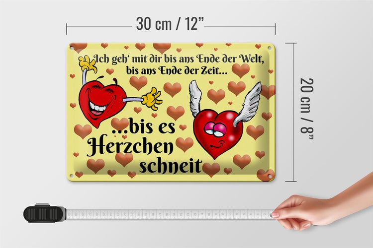 Blechschild Spruch 30x20cm Geh mit dir bis Herzen schneit