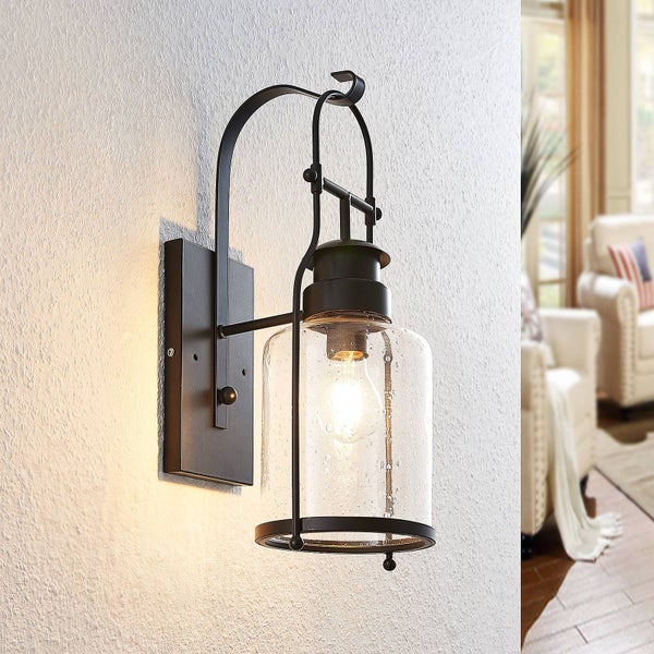 Wandleuchte mit klarem, strukturiertem Glas und Metallgehäuse