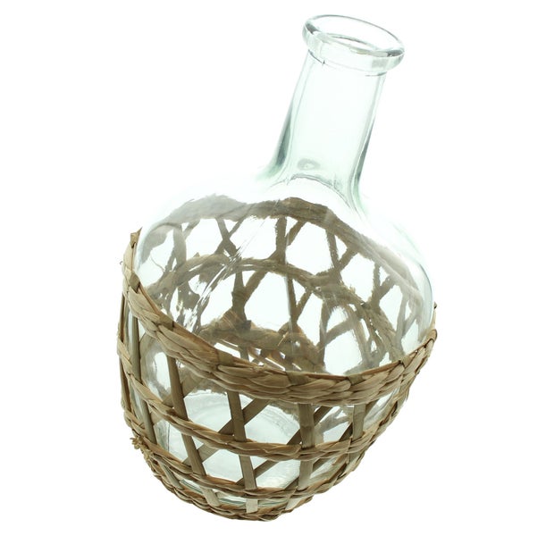 FRANK FLECHTWAREN | Dekovase Geflecht, GLAS, SEEGRAS, 19 x 19 x 30 cm