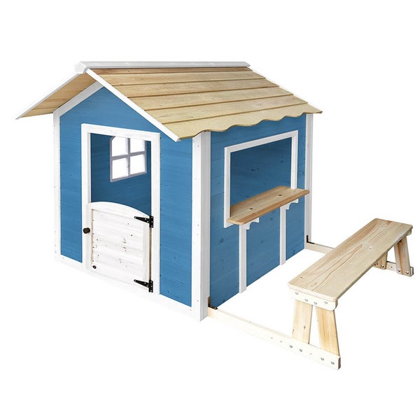 Home Deluxe - Spielhaus - DER GROßE PALAST blau - 166 x 138 x 132 cm - mit Bank - FSC zertifiziertes Kinderspielhaus, inkl. Montagematerial I Gartenhaus Holzhaus Kinderhaus