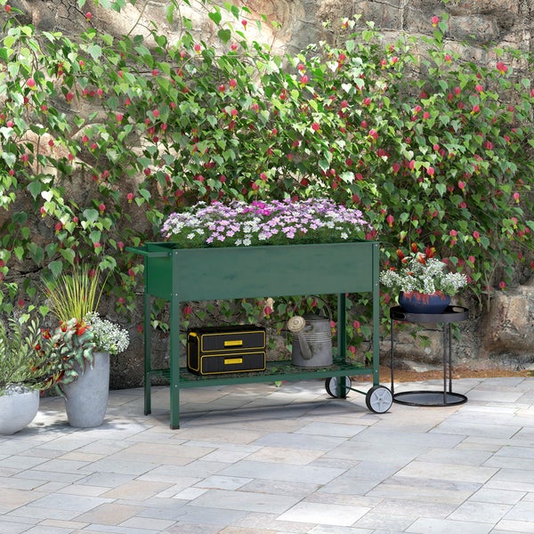 Outsunny Hochbeet, 109L x 44B x 80H cm, Metall, Kunststoff, grün