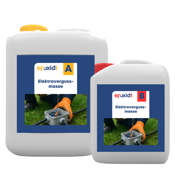 Elektrogießharz in zwei Behältern, Teil A und Teil B