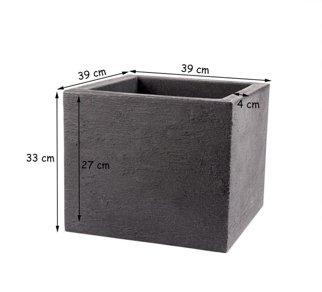 BigDean Pflanzkübel 39x39 cm groß - Granitstein-Optik in Anthrazit - Für Außen, frostsicher & wasserdicht - XXL Pflanztopf, Blumenkübel, Blumentopf für Terrasse & Balkon
