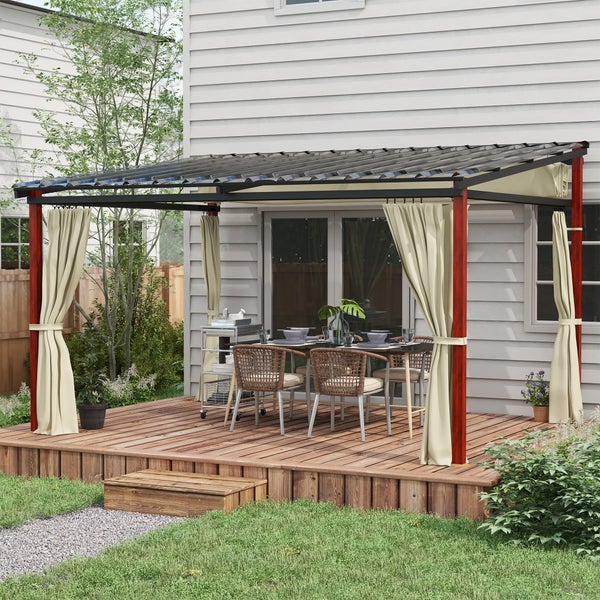 Outsunny Pergola ca. 3,5 x 3 m Pavillon mit Seitenwände, Winddichte Terassenüberdachung, Höhenverstellbar Terrassendach mit Einziehbarem Dach, für Garten, Terrasse, Beige