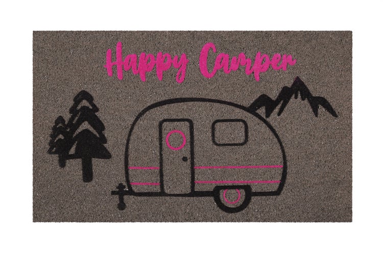 Fußmatte aus Kokosfaser Grau Schwarz Happy Camper WECONhome 40x60 cm