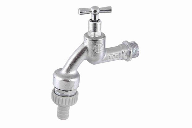 Auslaufventil mit Knebelgriff und Schlauchverschraubung, matt verchromt