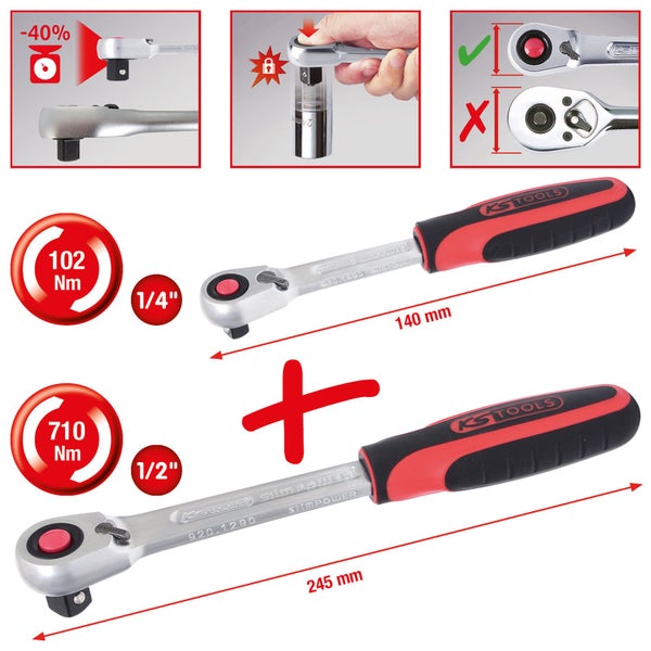 KS TOOLS SlimPOWER Umschaltknarren-Satz 2tlg. 1/4+1/2 - 920.0002
