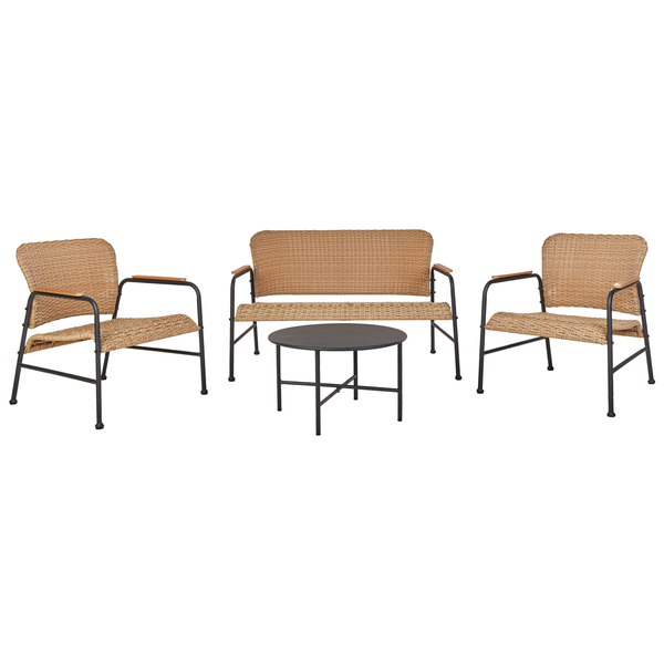 Lounge Set mit Tisch 4-Sitzer OFANTO Polyrattan Naturfarben