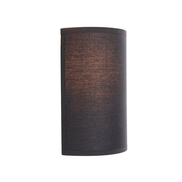 Wandleuchte mit halbrundem Textilschirm aus grobem, dunklem Stoff.