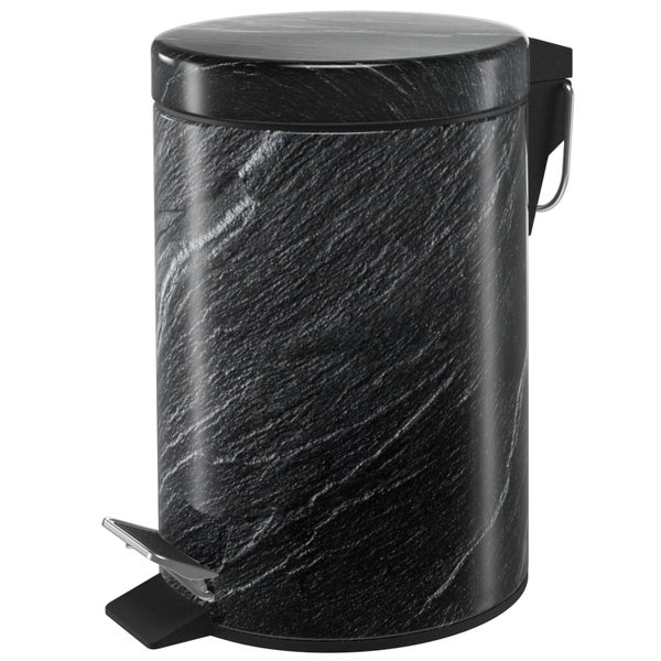 Tretabfalleimer mit Schieferoptik, rund mit Deckel und Fußpedal.