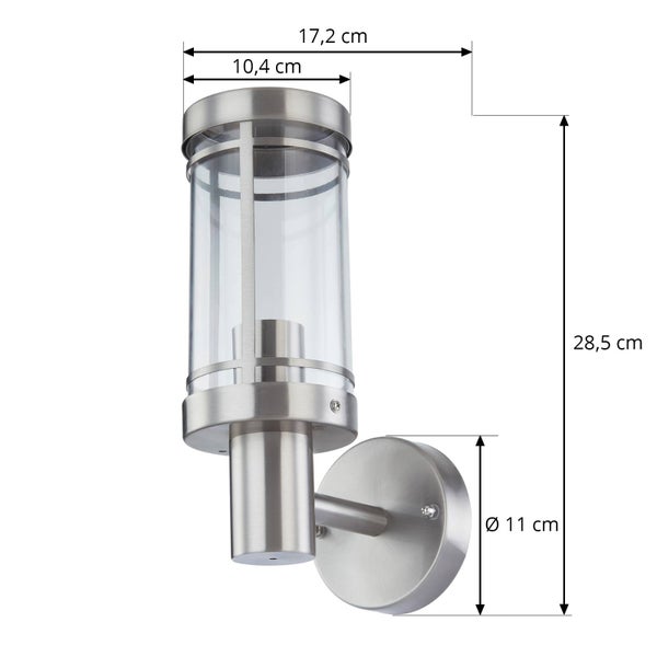 Lindby Edelstahl Wandlampe aussen, IP44 Wandleuchte silber Außenbeleuchtung Wand Hof Garten Terrasse Balkon Aussenleuchte