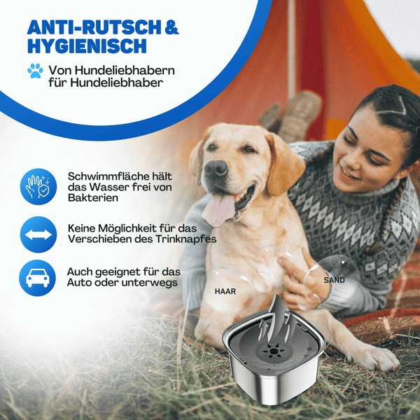 Vulpes Goods Wassernapf für Hunde - 3L - Auslaufsicher Trinknapf - Reisenapf - Rostfreier Stahl - Wasserspender für Haustier