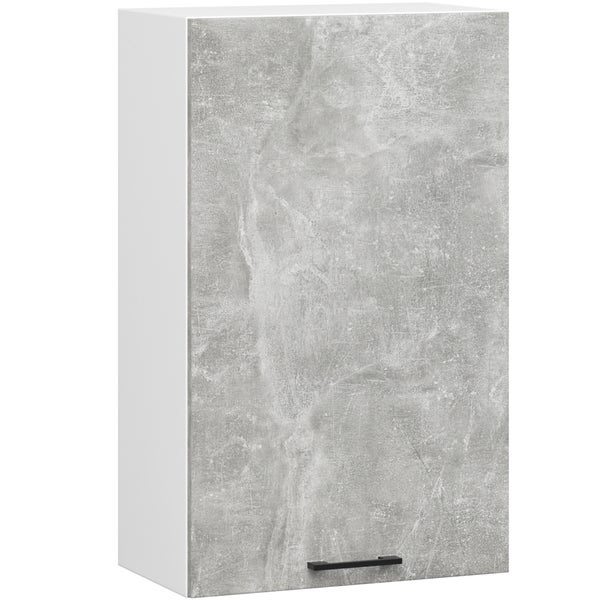 Hängeschrank mit grauer Betonoptik und schwarzem Griff