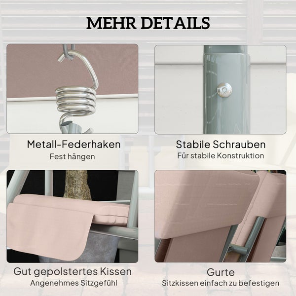 Outsunny Hollywoodschaukel mit Becherhalter und Seitentasche, 2-Sitzer Gartenschaukel mit Sonnendach, Schaukelbank belast bis 180 kg, Gartenliege für Garten, Terrasse, 175 x 112 x 165 cm, Beige