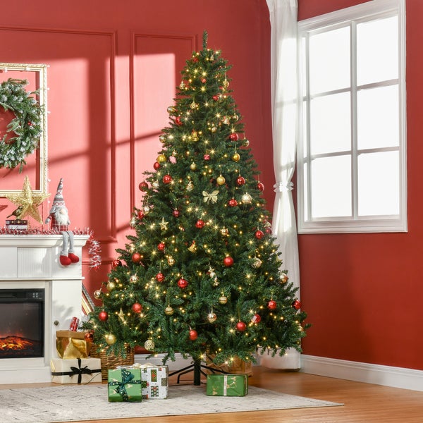 HOMCOM künstlicher Weihnachtsbaum, 210 cm Christbaum mit 2154 Spitzen, 700 LED-Leuchte, rutschfesten Metallständer, für Indoor, Weihnachten Deko, Grün