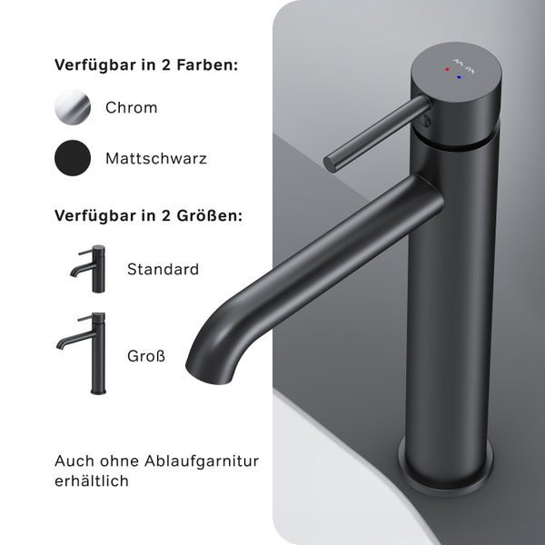 AM.PM Waschtischarmatur für Aufsatzwaschbecken mit Klick-Ablaufgarnitur FPA92222 Spike Schwarz matt