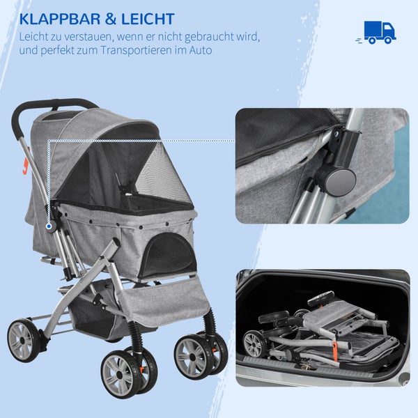 PawHut Hundebuggy, 77L x 50B x 99H cm, Stahl, Oxford-Gewebe, Grau